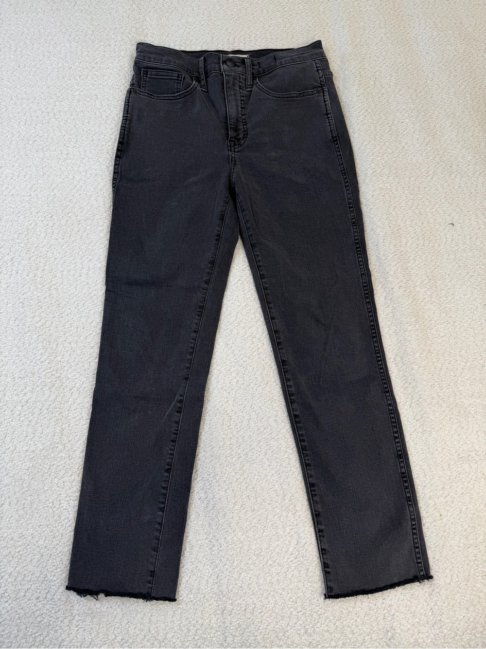 Madewell Stovepipe High Rise Straight Leg Raw Hem Jeans Gray Black 26